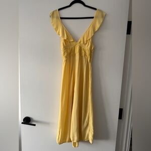 Yellow Sleeveless Dress with Lace Detail